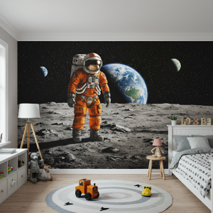 Child's bedroom astronaut wallpaper mural.