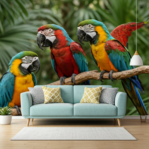 Colourful parrots 3d wallpaper mural