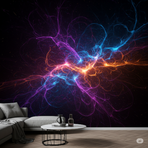 Cosmic Energy Flows Wallpaper Mural. Abstract lines and colours representing the forces of the universe.