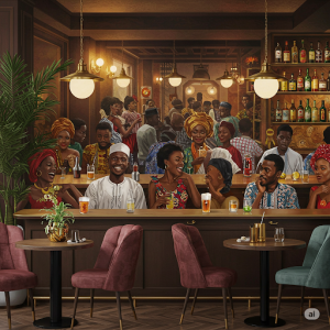 Crowded Bar Scene (Stylized) Custom Wallpaper.
