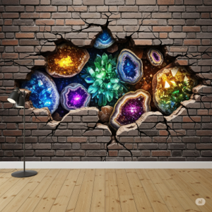 Crystal Growth 3D Brick Wallpaper Mural