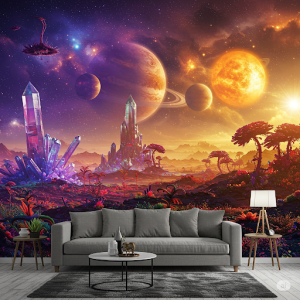Exoplanet Landscapes 3d Wallpaper Mural. Imaginary vistas of alien worlds with unique features.