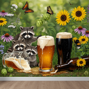 Flora and Fauna with Beer Elements Wallpaper. Local plants or animals interacting with beer.
