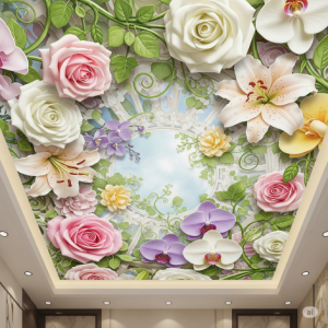 Floral design 3d ceiling wallpaper mural