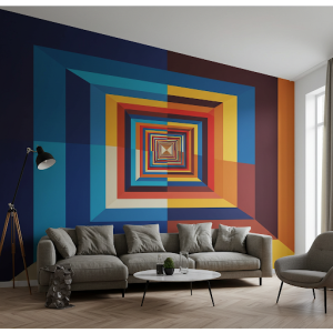 Forced perspective geometric wallpaper mural.