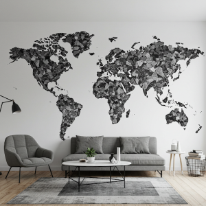Fragmented World Map (Monochrome) Wall Mural