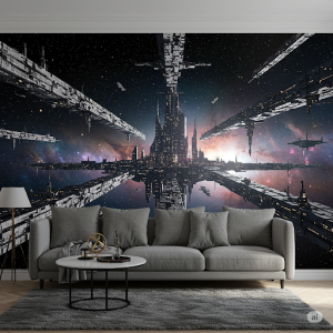 Futuristic Space City 3d Wallpaper Mural.