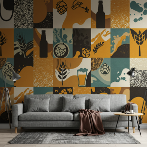 Geometric Beer Patterns Wallpaper. Abstract designs incorporating beer-related shapes.