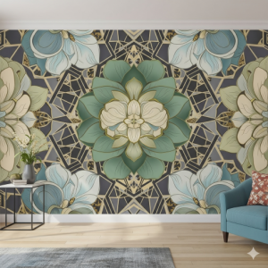 Geometric Floral Patterns Wallpaper Mural: Combines the organic beauty of flowers with sharp, symmetrical geometric shapes, creating a contemporary and structured look.