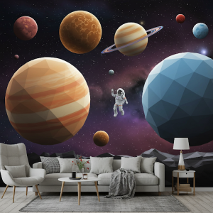 Geometric Planet-scape 3D Astronaut Wallpaper Mural.