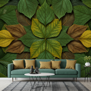 Geometric patterns wallpaper mural inspired by leaves with a 3D twist