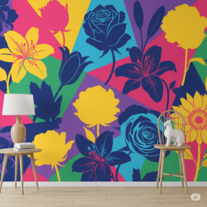 Graphic Floral Silhouettes Wallpaper Mural