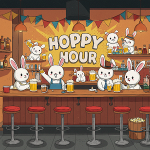 "Hoppy Hour" Pun Beer Bar Mural. 