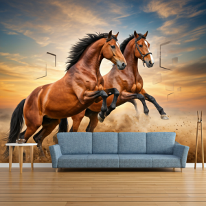 Horses jumping 3d animal wallpaper