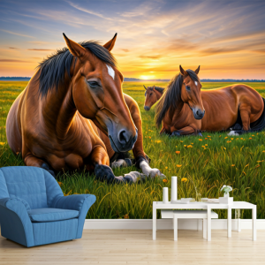 Horses sleeping 3d animal wallpaper mural