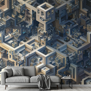 Impossible Geometry 3D Wallpaper Incorporating Escher-like patterns.