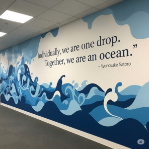 Individually, we are one drop. Together, we are an ocean. - Ryunosuke Satoro. Employee-inspired mural
