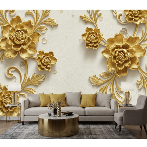 Intricate gold floral accents 3D wall mural