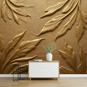 Leafy gold 3d wallpaper mural.