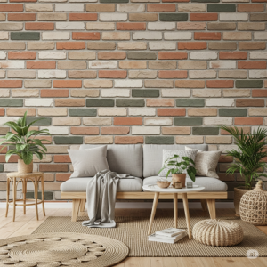 Living Room Multi-Tonal Earth Tones Brick Wallpaper Mural