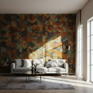 Living room tessellations wallpaper mural.