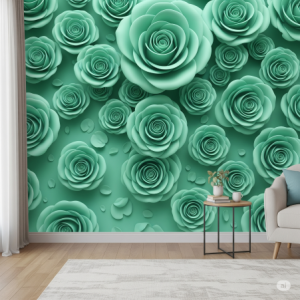 Mint green 3d rose wallpaper mural.