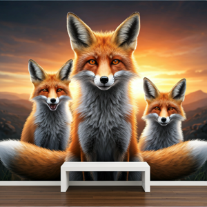 Mischievous foxes, 3d animal wallpaper mural