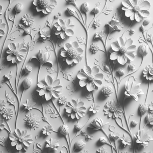 Monochromatic Elegance, 3D White Flower Wallpaper: A sophisticated mural that uses a single colour palette (white) to highlight the 3D texture and form of the flowers.
