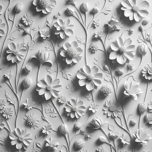 Monochromatic Elegance, 3D White Flower Walllpaper. Monochromatic Elegance, 3D White Flower Wallpaper: A sophisticated mural that uses a single colour palette (white) to highlight the 3D texture and form of the flowers.