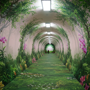 Nature-inspired 3d tunnel wallpaper mural