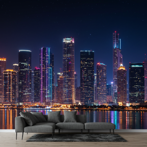 Night-time City Skyline 3D Scenery Wallpaper Mural
