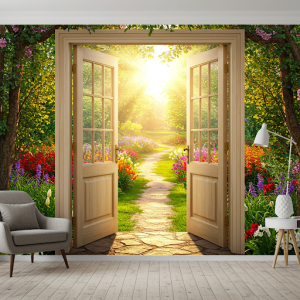 Open Door to a Garden Mural. Making a wall appear to have an open doorway leading outside.