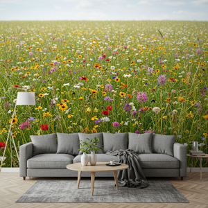 Open Field of Wildflowers 3D Wallpaper Mural