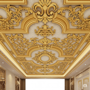 Ornate Gold Leaf 3d Ceiling Wallpaper Mural Mock-up.