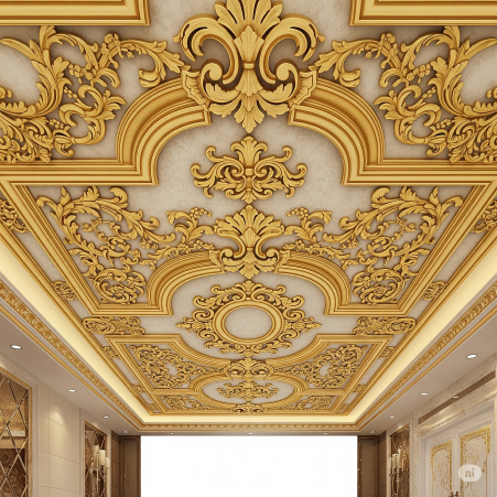 Ornate Gold Leaf 3d Ceiling Wallpaper Mural Mock-up. Ornate Gold Leaf 3d Ceiling Wallpaper Mural Mock-up.