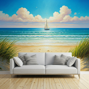 Painting of a beach scene wallpaper