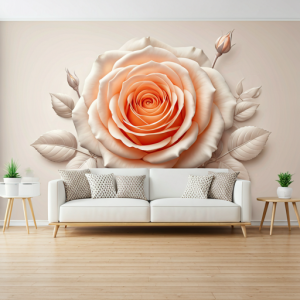 Peach rose wallpaper living room interior decoration