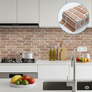 Peel and stick, waterproof 3d foam, brick wallpaper kitchen backsplash.