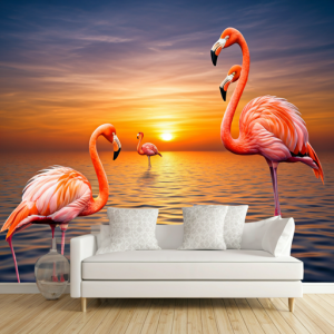 Pink flamingos 3d wallpaper for walls