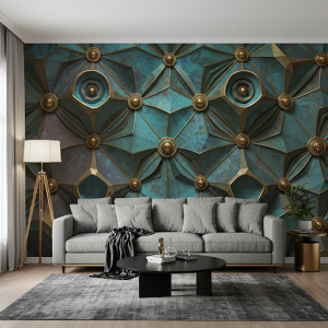 Realistic 3D geometric living room mural