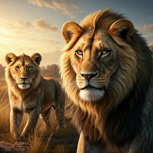 Realistic lions hunting wallpaper