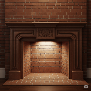 Realistic redbrick fireplace wallpaper.