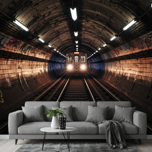 Realistic subway tunnel wallpaper mural