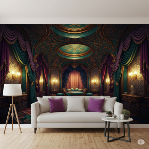 Rich, deep colors and luxurious textures indoor wallpaper mural. 