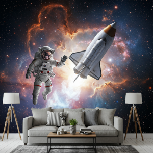 Rocket ship and astronaut 3d wallpaper mural