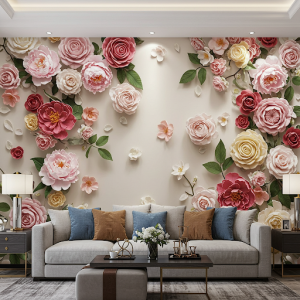 Romantic floral 3D mural