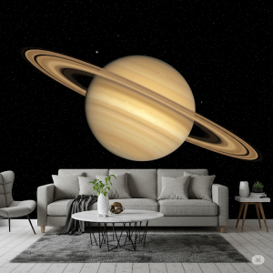 Saturn, a 3d ringed planet wallpaper mural.