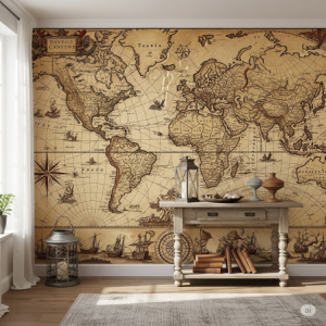 Sepia Tone Vintage World Map Mural