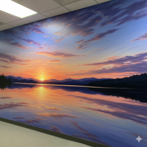 Serene Lakeside View Indoor Office Wallpaper