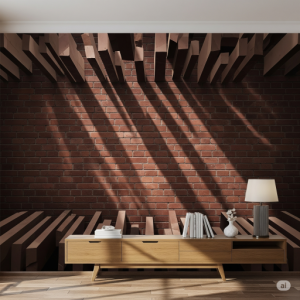 Shadow Play 3D Brick Wallpaper Mural. 
